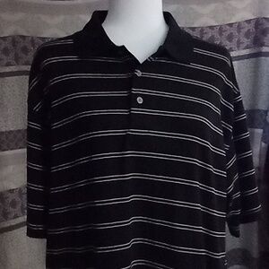PGA Tour Large Men's Short Sleeve Polo Shirt Black with White Stripes
